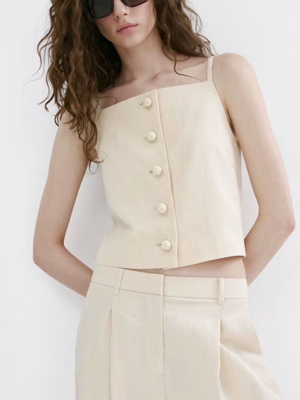 Mango Lyocell Top with Buttons Square-Neck **Matching pants listed separately**